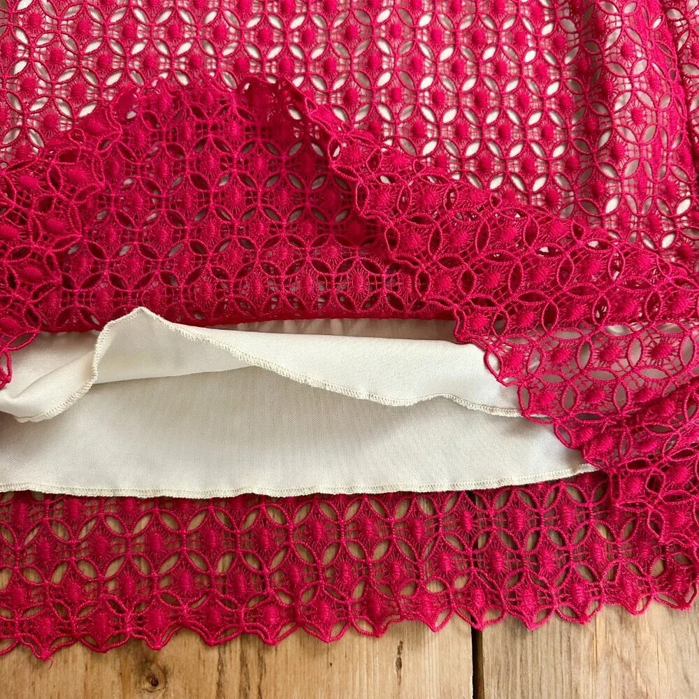 Mi Ami Red Crocheted Skirt Pencil‎ Lace M Lined
